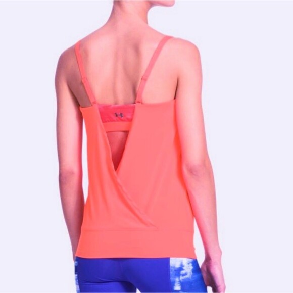 Under Armour Essential Banded Tank Top Open Back Coral Pink Active Wear Shirt XS - Picture 2 of 12